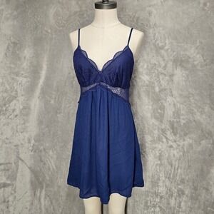 American Eagle Babydoll Dress Nightie Women M Navy Blue Lace Coquette Fairycore